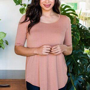 Yala Sandy Relaxed Fit Scoop Neck Short Sleeve Bamboo Top Camel